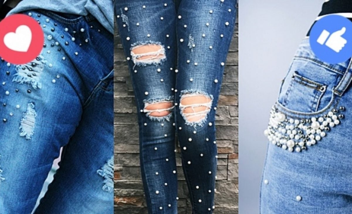 Jeans + Perlas = pantalones de moda