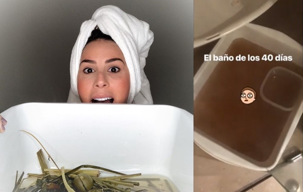 Foto de Carolina Soto con baño para finalizar su dieta postparto