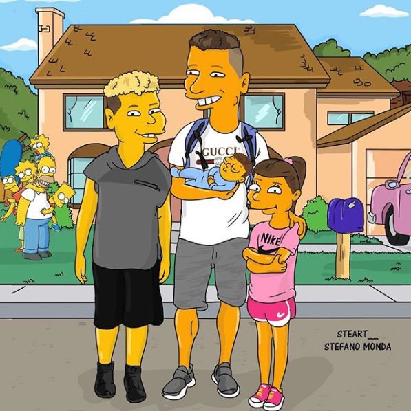 Imagen de Fredy Guarín con sus hijos al estilo de Los Simpson