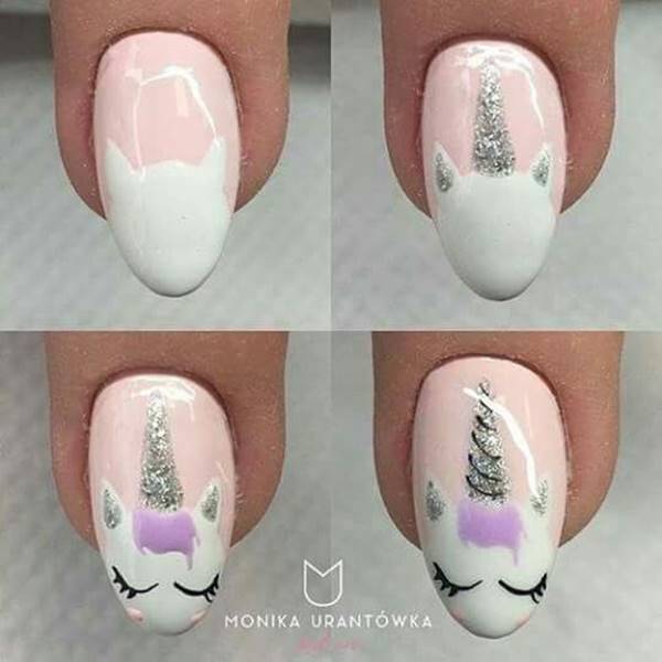 Foto de decoración de uñas para niñas: unicornio