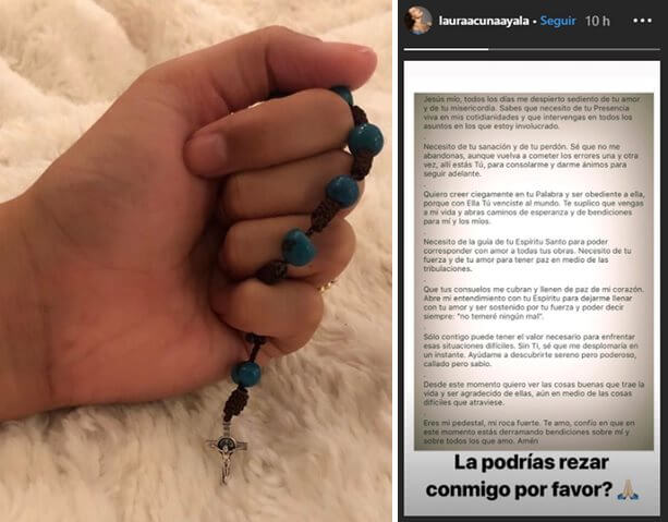 Foto de mano de Laura Acuña con un rosario rezando por Jota Mario