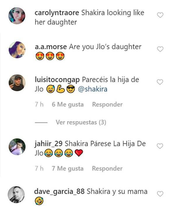 Print de comentarios en Instagram diciendo que Shakira parece la hija de Jlo