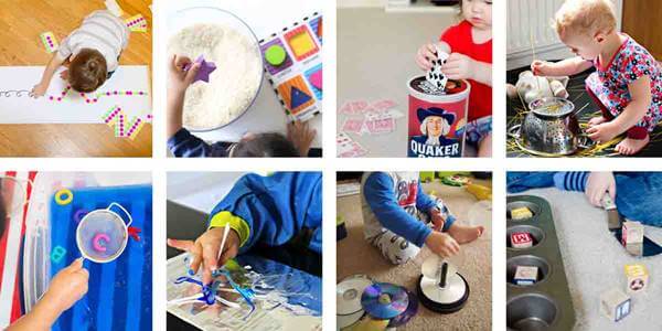 Mosaico de fotos de niños haciendo actividades en la casa