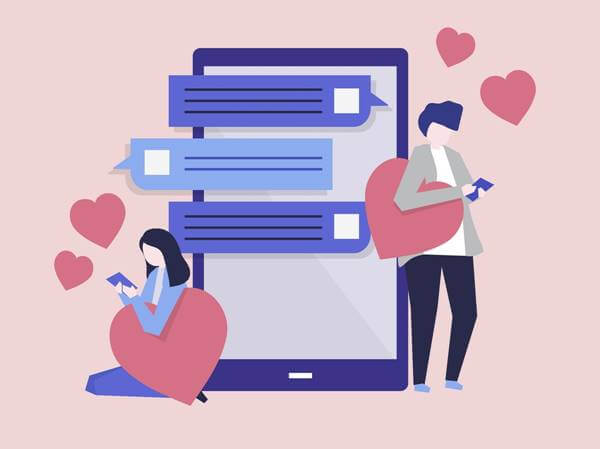 Ilustración de una pareja chateando