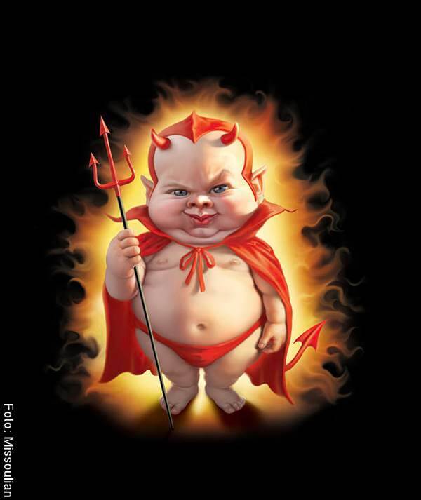 Ilustración de un bebé disfrazado de diablo