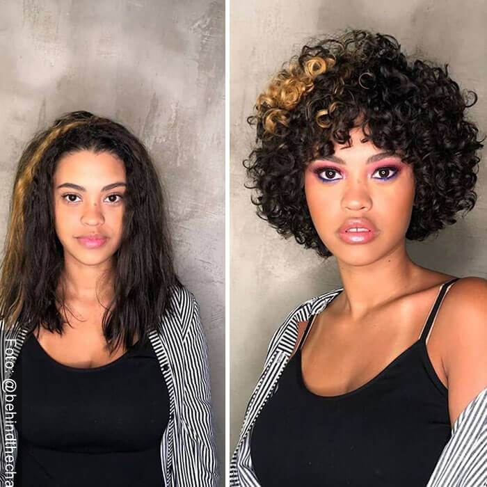 Foto de mujer antes y después de cambio de imagen