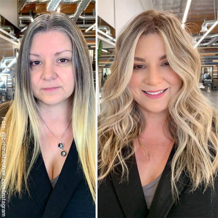 Foto de mujer antes y después de cambio de imagen