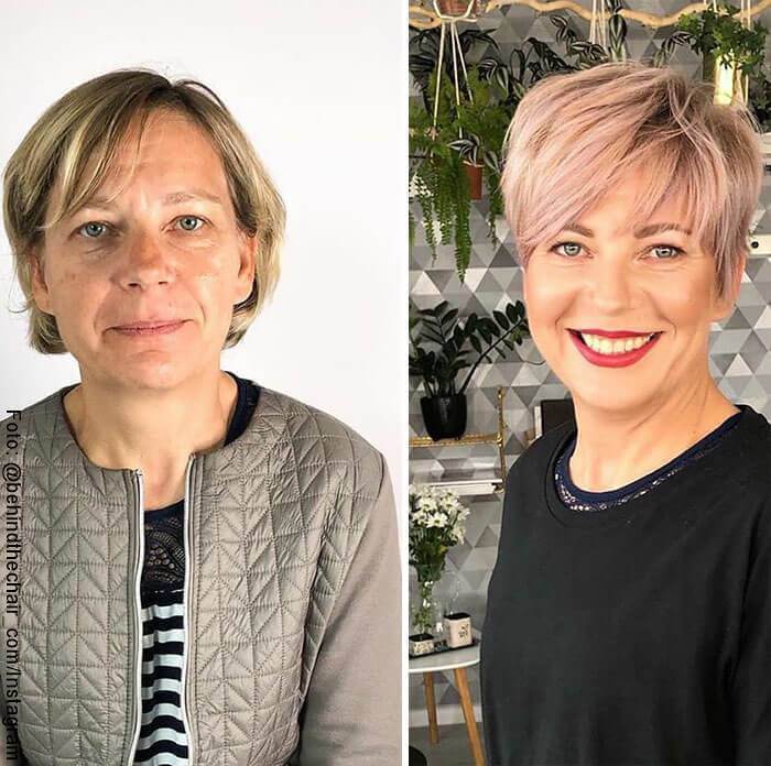 Foto de mujer antes y después para ilustrar cambios de look para mujeres