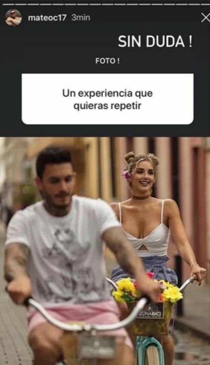 Foto con la que Mateo respondió a pregnta de seguidor en Instagram. En ella aparece disfrutando al lado de su ex, Melina Ramírez.