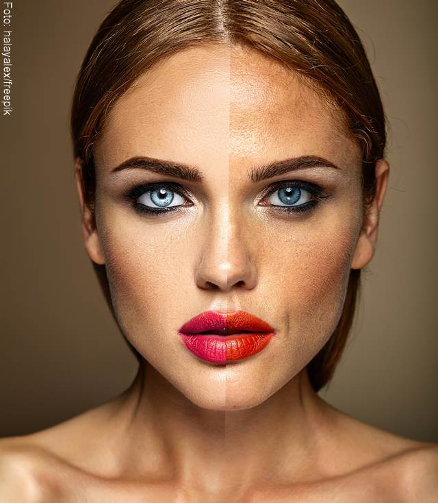Foto del rostro de una mujer dividido en dos