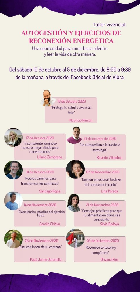 Calendario de actividades del taller de autogestión y ejercicios de reconexión energética