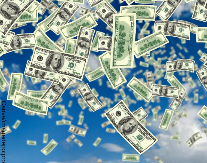 Ilustración de dólares cayendo desde el cielo 
