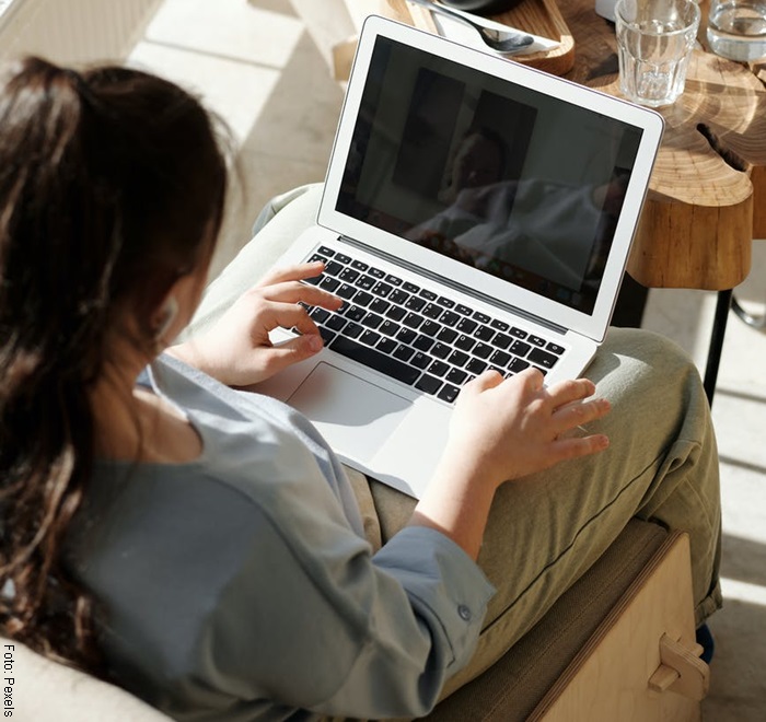 Foto de una mujer frente a un computador para ilustrar ideas de negocio en casa