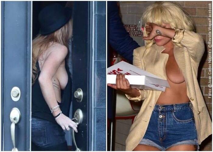 Fotos de Lindsay Lohan y Lady Gaga usando camiseta y blazer sin brasier