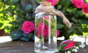 Foto de un recipiente con agua que ilustra cómo hacer agua de rosas