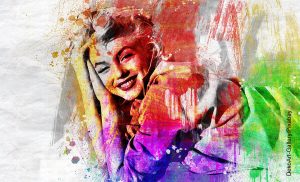 Foto de una pintura de retrato en varios colores que ilustra las frases de Marilyn Monroe