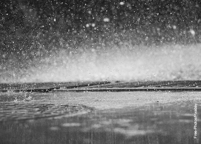 Foto en blanco y negro de un torrencial aguacero que muestra qué significa soñar con lluvia