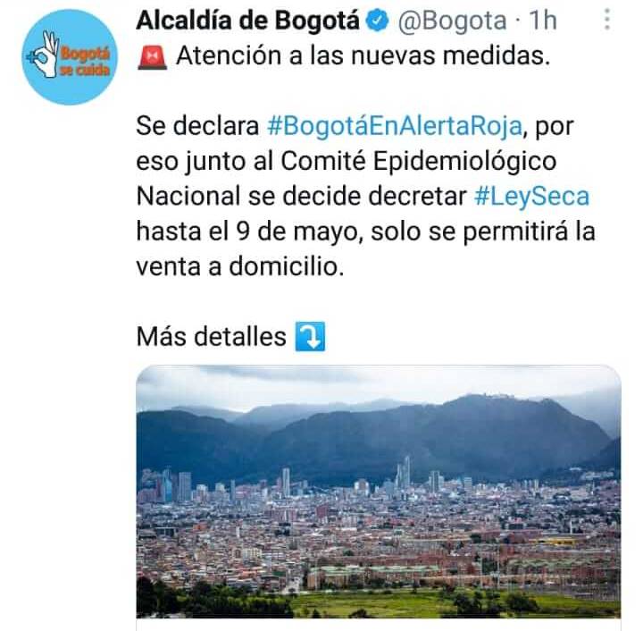 Print de Twitter de la Alcaldía de Bogotá