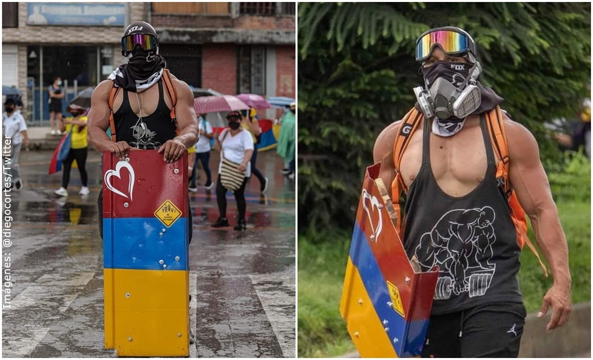 "Capitán Colombia", el manifestante musculoso que causa sensación