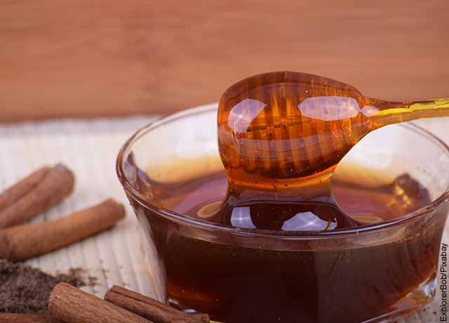 Foto de un palo de madera dentro de un tarro de miel