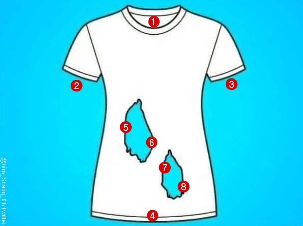 Ilustración de una camiseta rota con los huecos enumerados
