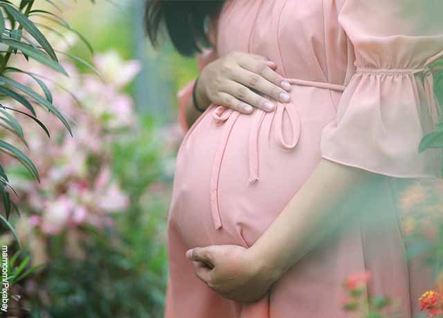 Foto de una mujer embarazada sosteniendo su barriga