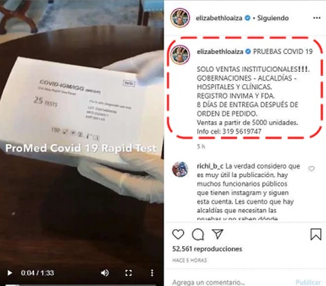 Millonaria multa a Elizabeth Loaiza por publicidad a pruebas COVID
