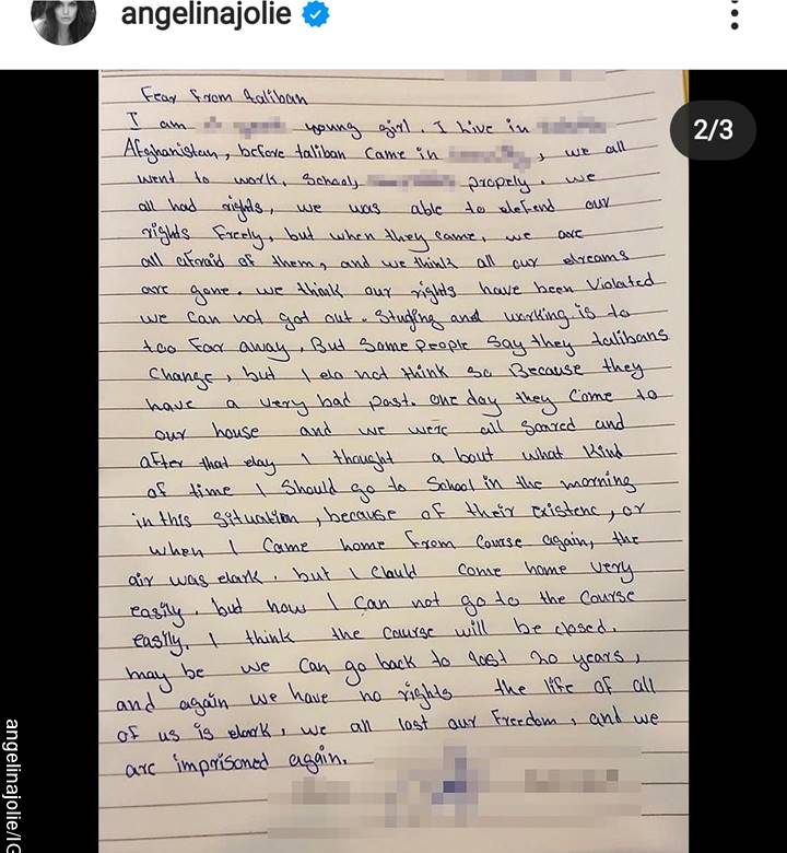 Foto de carta de adolescente afgana