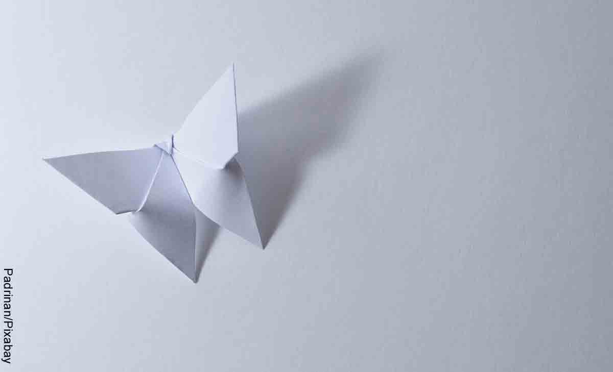 Foto de una mariposa en origami que revela cómo hacer mariposas de papel