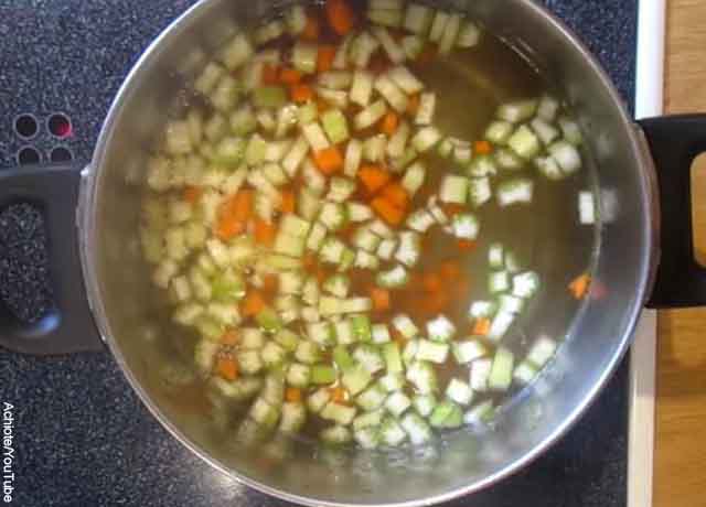 Foto de una olla con vegetales y agua