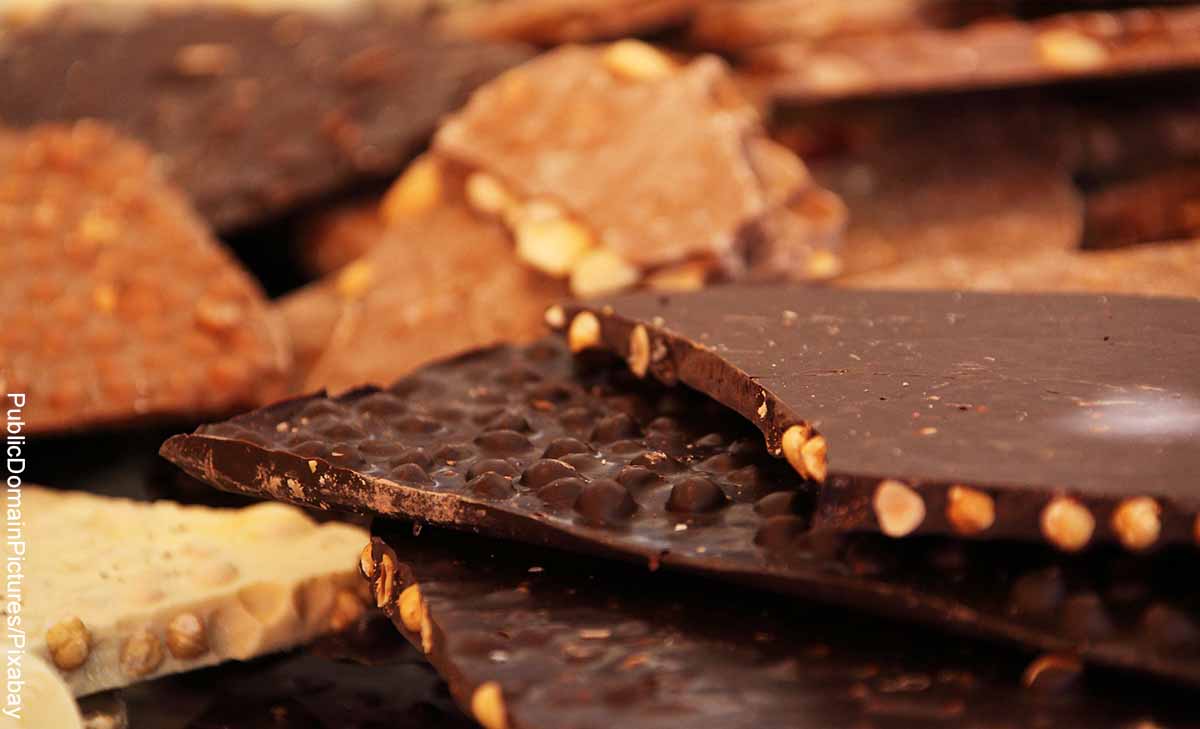 Foto de tabletas de chocolate con maní que revelan cómo hacer chocolate casero