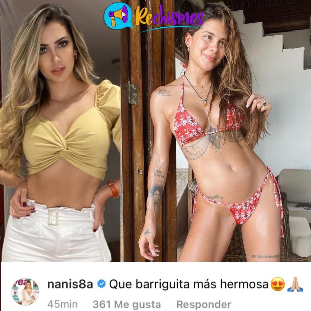 Foto paralela entre Nanis Ochoa y su comentario sobre el embarazo de Greeicy Rendón