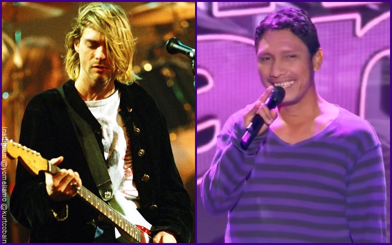 Foto comparativa entre el Kurt Cobain original y el de Yo Me Llamo 2021