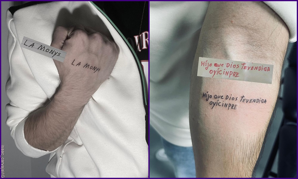 Foto de los tatuajes de Isaac Carvajal en su brazo y sus manos