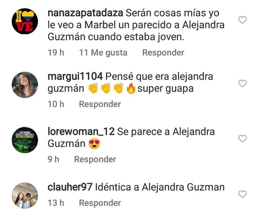 Print de comentarios de Instagram de Marbelle donde dicen que se parece a Alejandra Guzmán