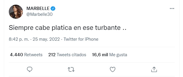 Screenshot del comentario de Marbelle en Twitter contra Piedad Córdoba