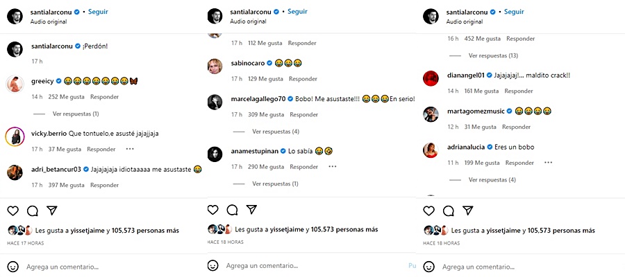 Screenshot de los comentarios en la publicación de Santiago Alarcón