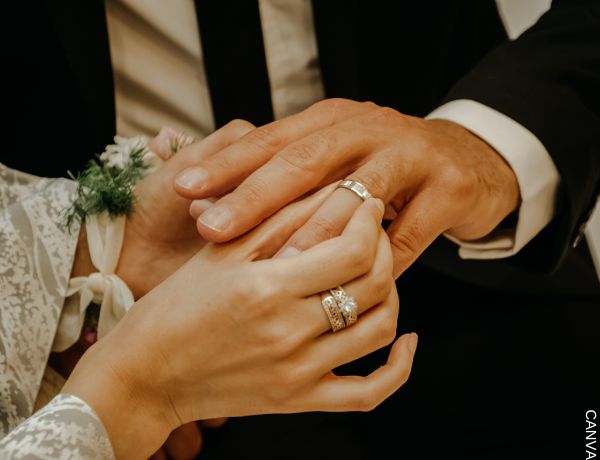 Foto de una mujer poniéndole un anillo a un hombre