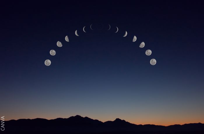Ilustración de las fases de la luna en el cielo