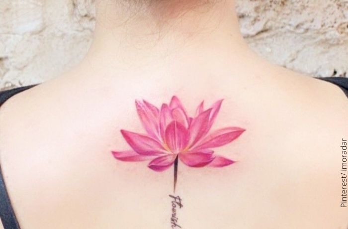 Foto de tatuaje de flor de loto en la espalda para ilustrar diseños flor de loto: dibujo para tatuaje que te va a encantar