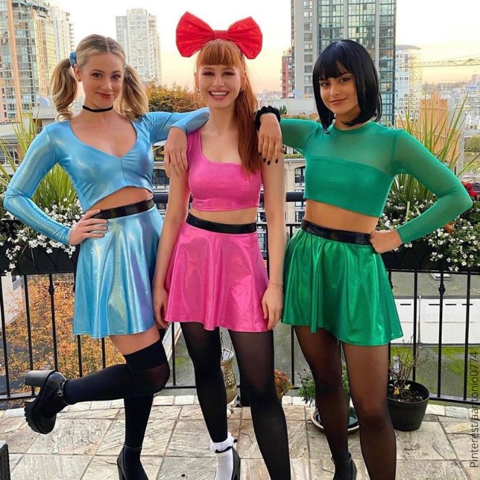 Foto de tres amigas disfrazadas de las chicas superpoderosas