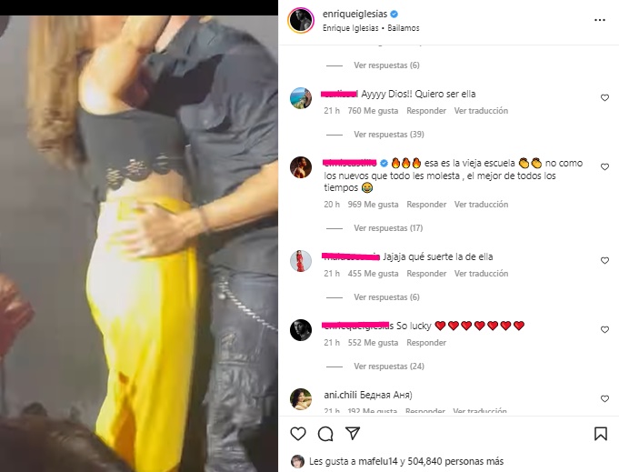 Sreenshot de los comentarios en el video de Enrique Iglesias besando a una fan