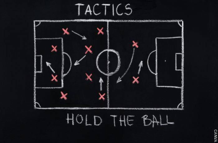 Ilustración de una táctica en un campo de fútbol