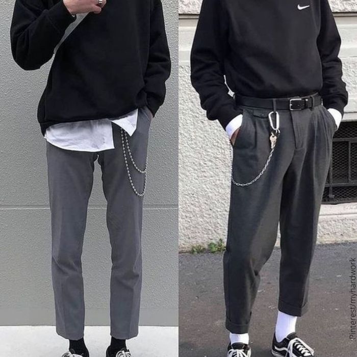 Foto de un hombre con pantalón gris y buso negro
