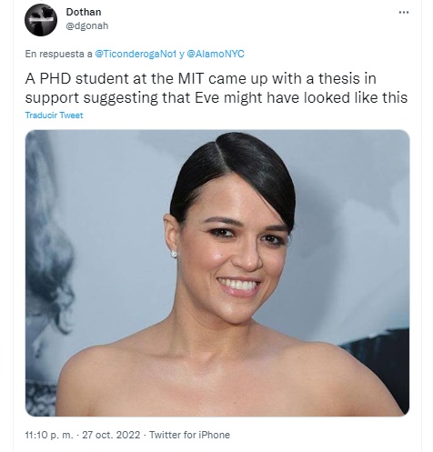 Screenshot de tuit que compara a Michelle Rodríguez con Eva