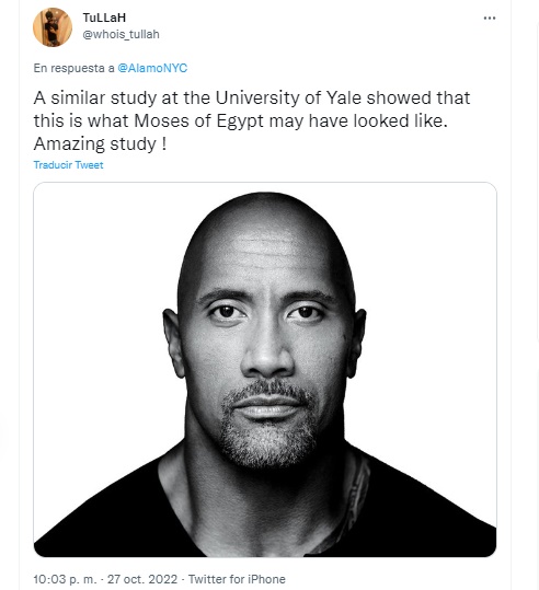 Screenshot de tuit que compara a The Rock con Moisés de Egipto