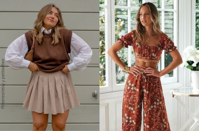 Fotos de una mujer con estilo preppy y otra con ropa estilo hippie