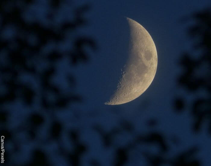 Foto de la luna creciente en un cielo azul rey