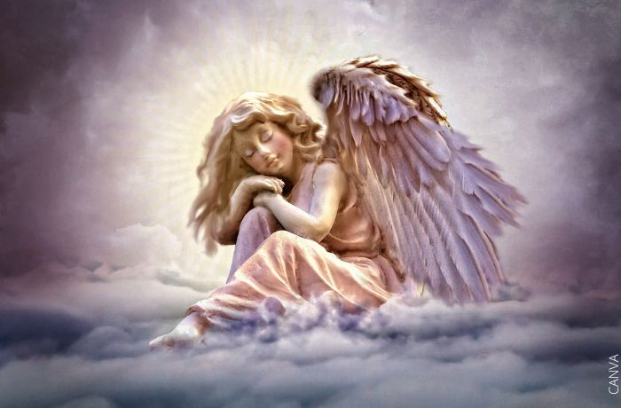 Ilustración de un ángel sobre las nubes