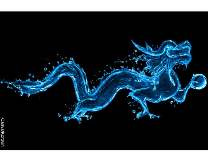 Ilustración de un dragón de agua color azul